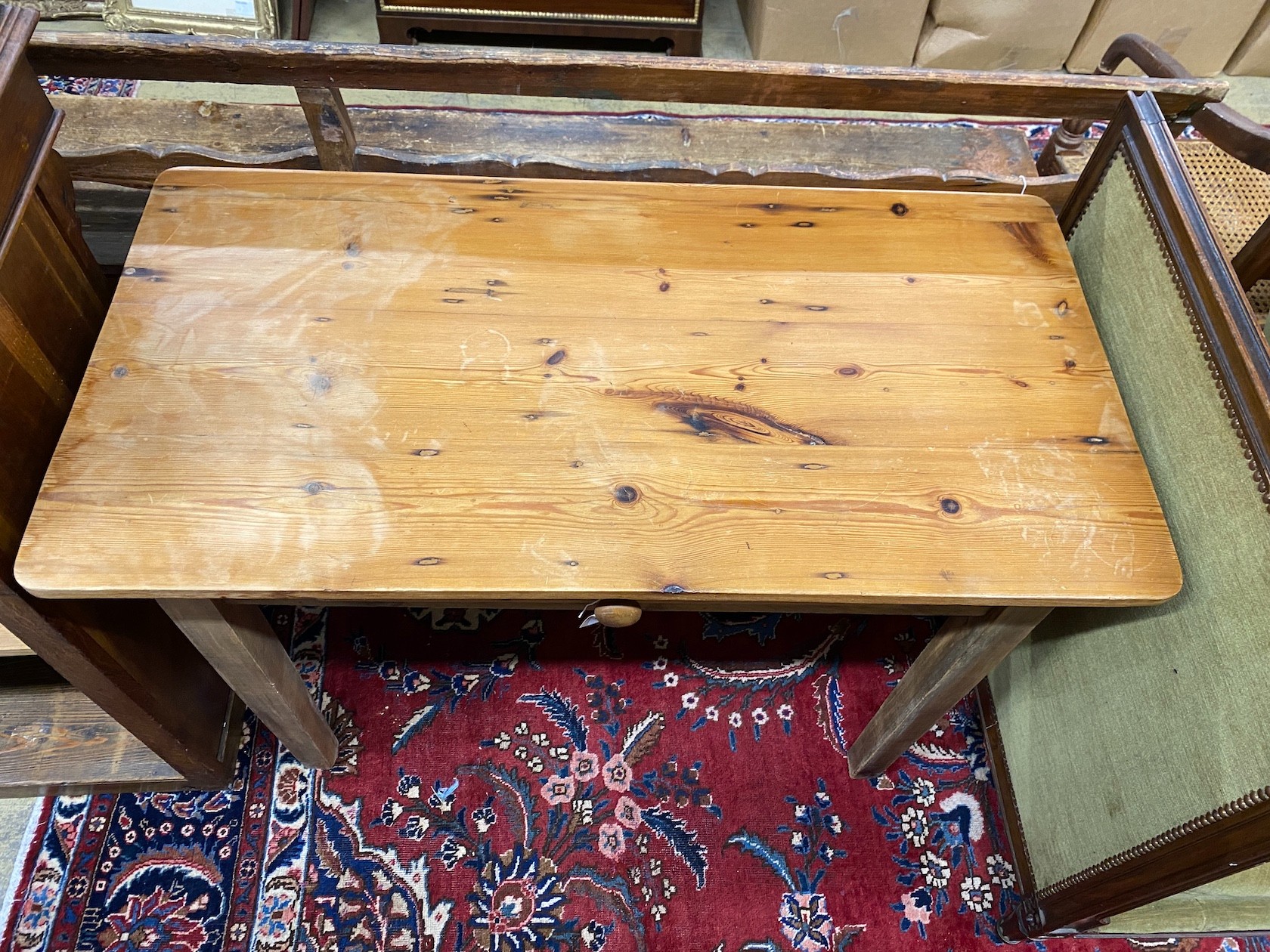 A 19th century and later pine side table, width 104cm, depth 53cm, height 76cm